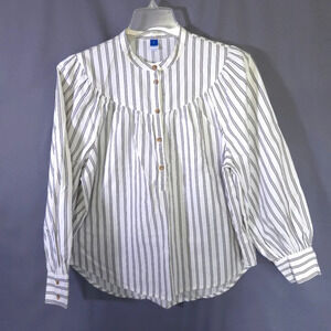 Old Navy Stripes Button Down‎ Blouse  Light Puff Sleeve Light Academia Size L